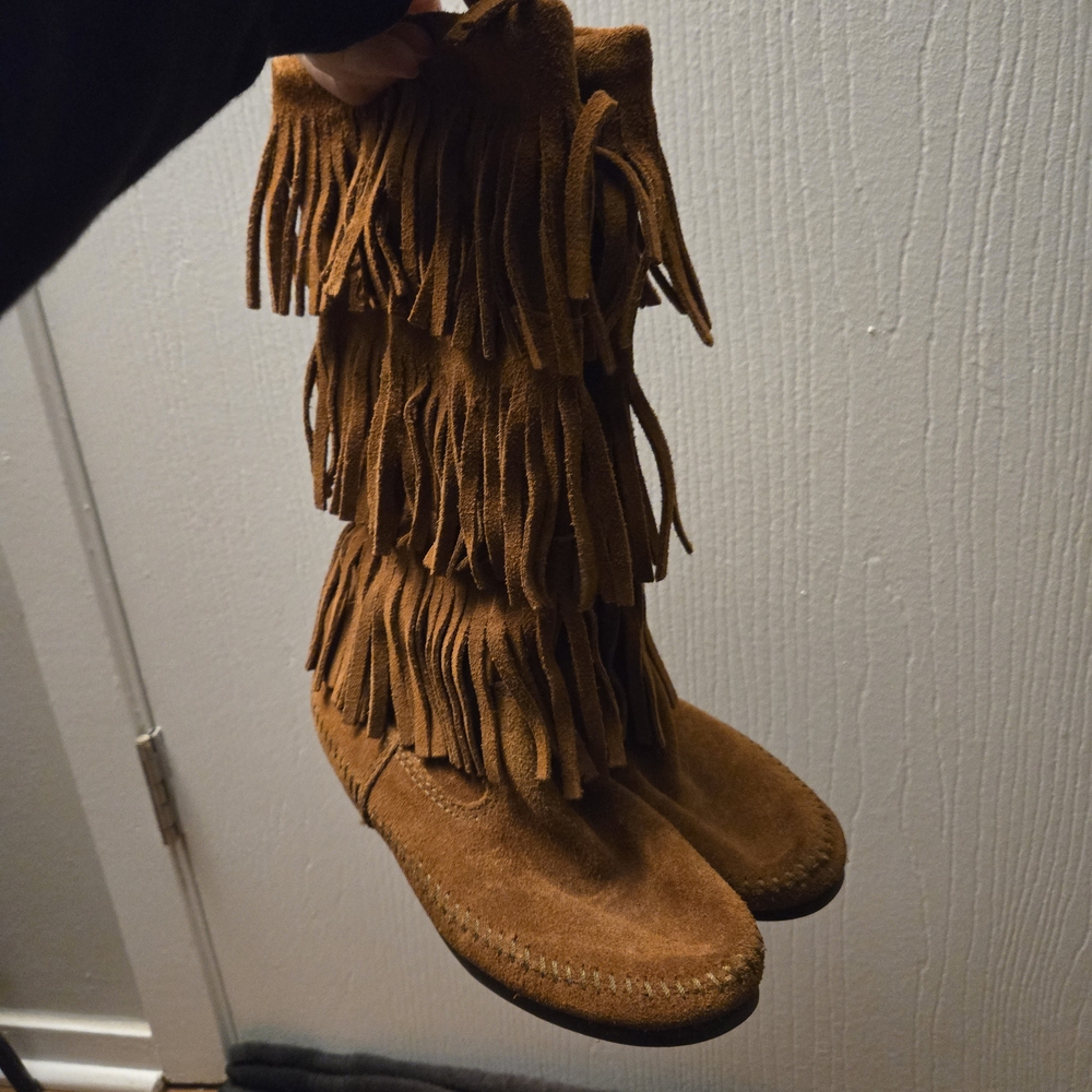 Minnetonka Brown Fringe Moccasin Boots
